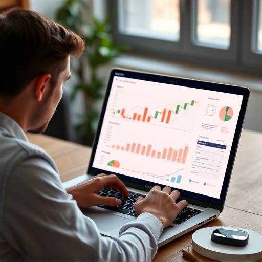 Illustration of a person working on financial reports on a laptop.