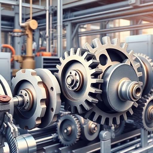 Illustration of gears and assembly lines, representing manufacturing operations